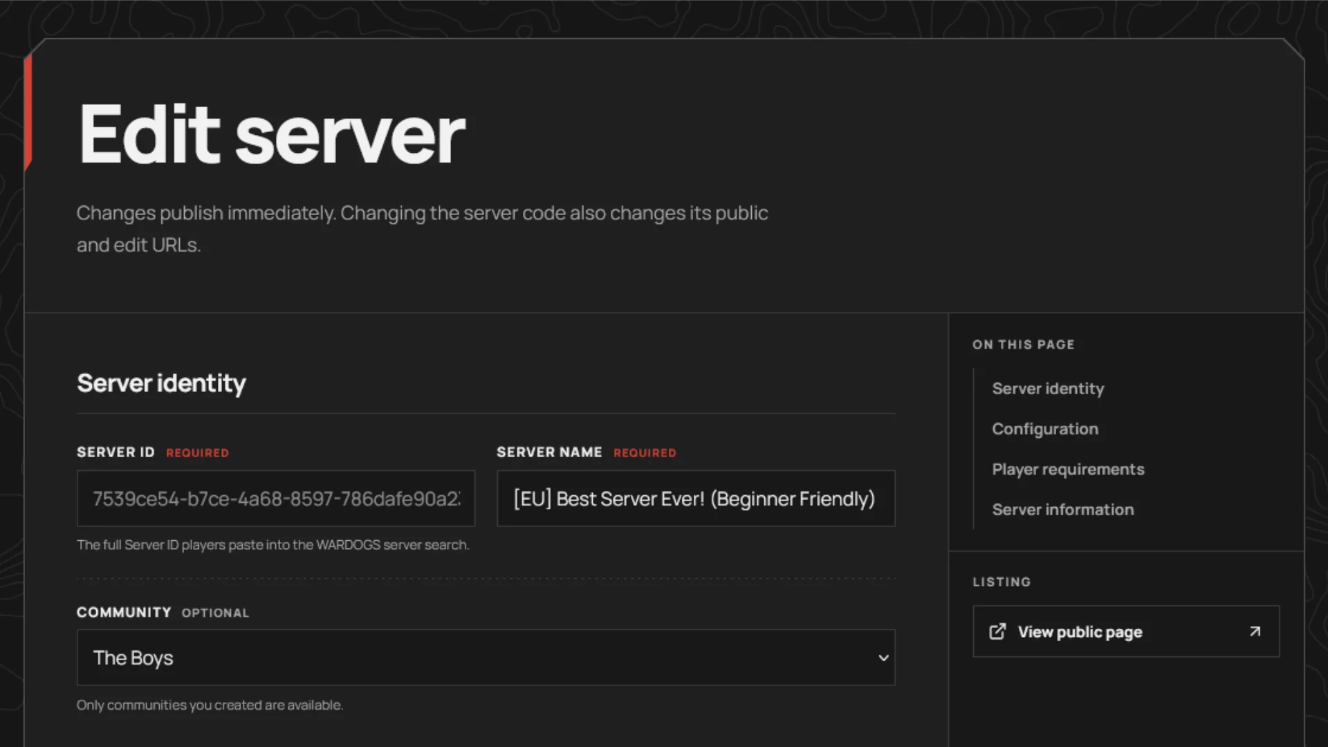 WARDOGS community server submission form